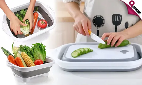 2-in-1: Folding Cutting Board & Draining Vegetable Basket!